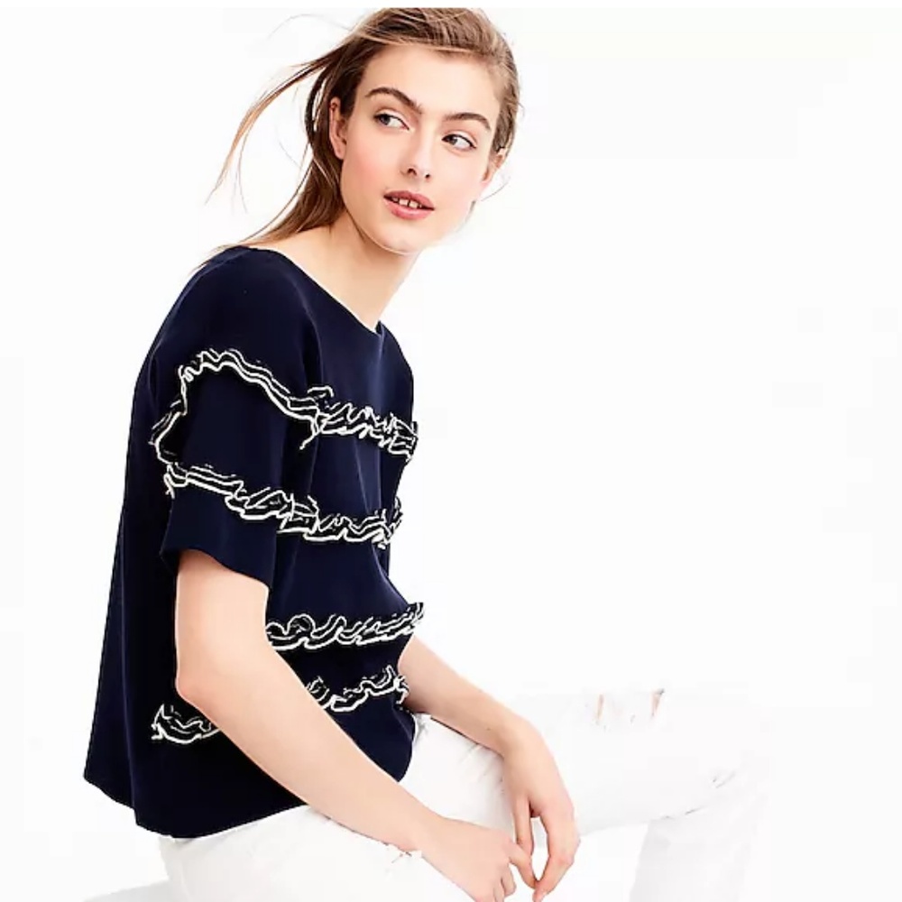 J. Crew Ruffle boatneck Sweater Medium